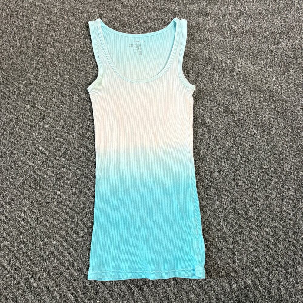 Vintage Y2k Teal Blue White Gradient Ribbed Knit Tank Top Women's Xs
